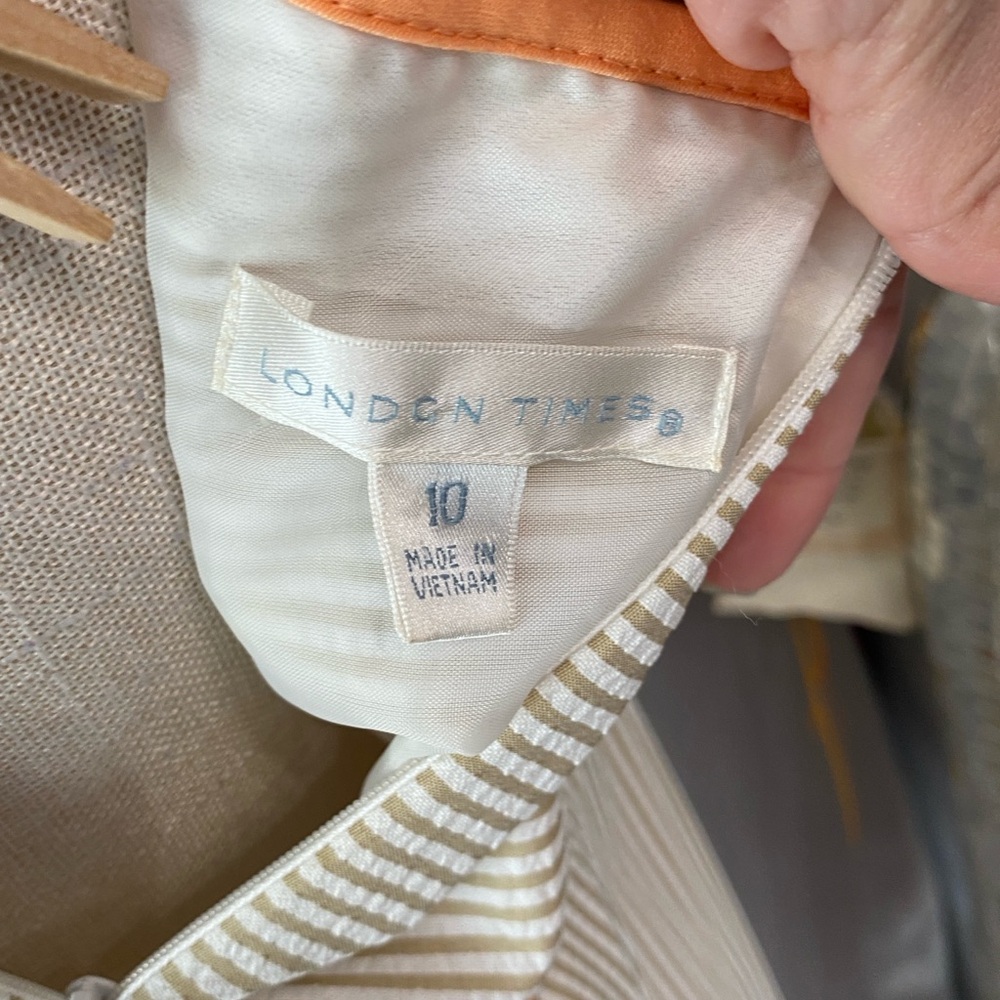LONDON TIMES SEERSUCKER KNEE LENGTH STRIPED DRESS SIZE 10 MEDIUM LARGE - Picture 6 of 6